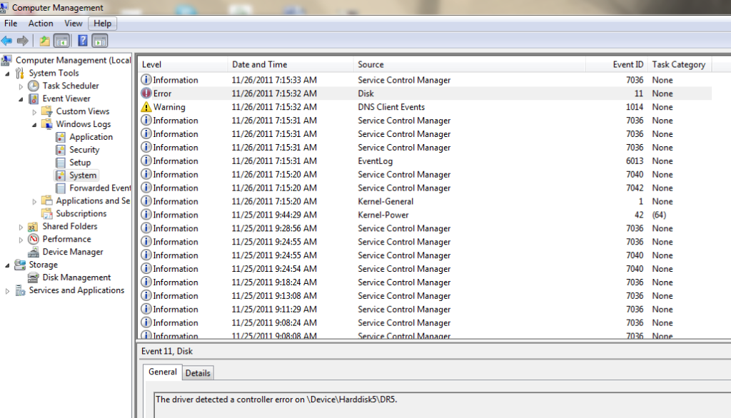 Disk Error in Event Viewer