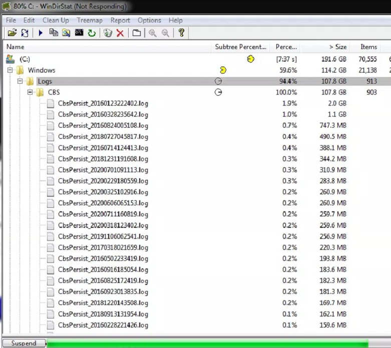 windirstat showing log files